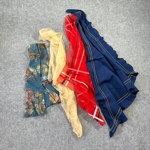 Vintage Scarf Lot 4pc Butterfly Navy Triangle Yellow Sheer Scarf Boho Retro 70s